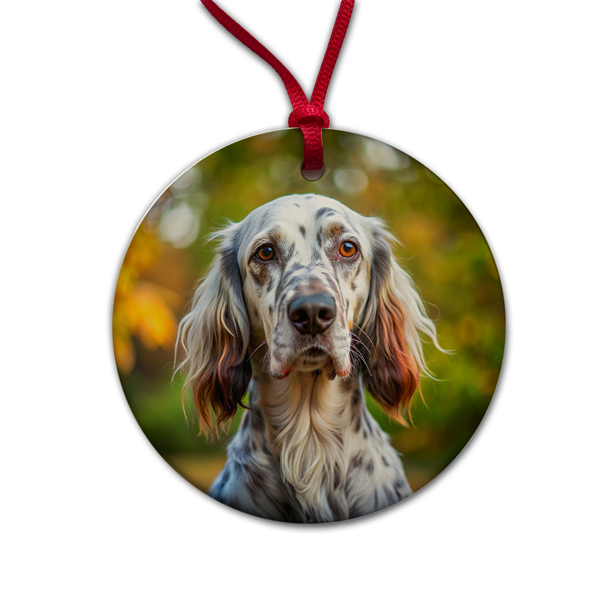English Setter Dog Photo Round Ceramic Holiday Christmas Tree Ornament