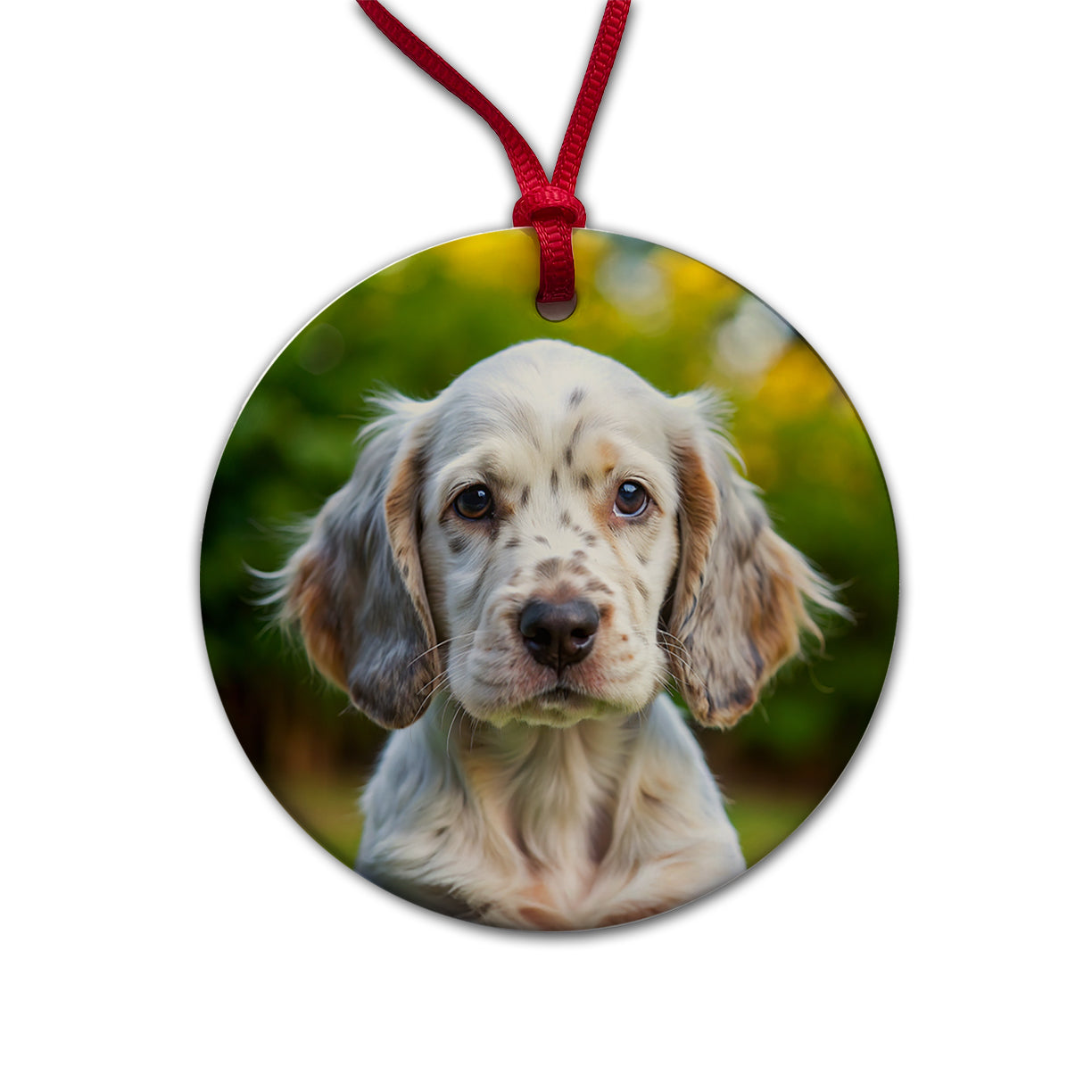English Setter Dog Puppy Photo Round Ceramic Holiday Christmas Tree Ornament