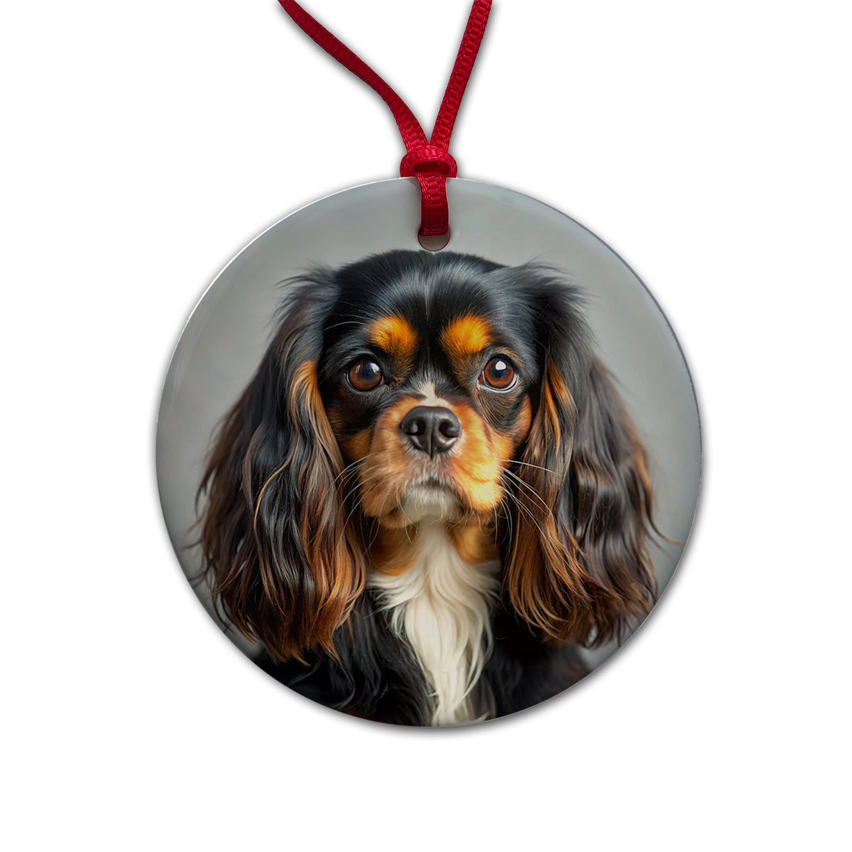 English Toy Spaniel Dog Photo Round Ceramic Holiday Christmas Tree Ornament