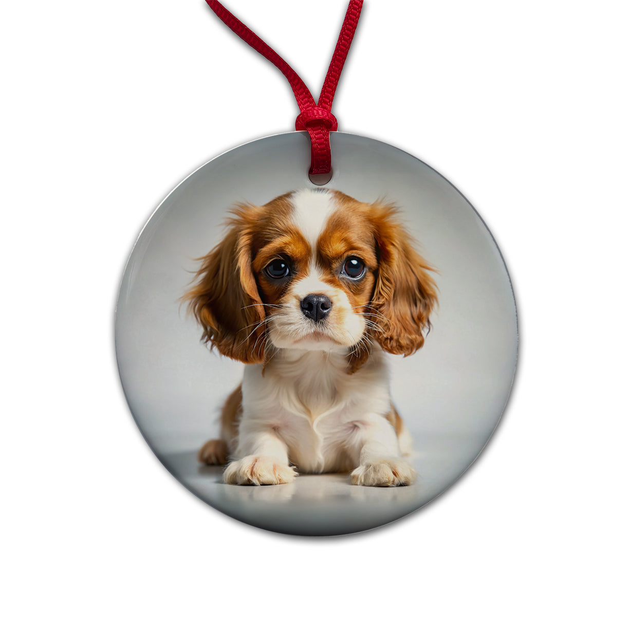 English Toy Spaniel Dog Puppy Photo Round Ceramic Holiday Christmas Tree Ornament