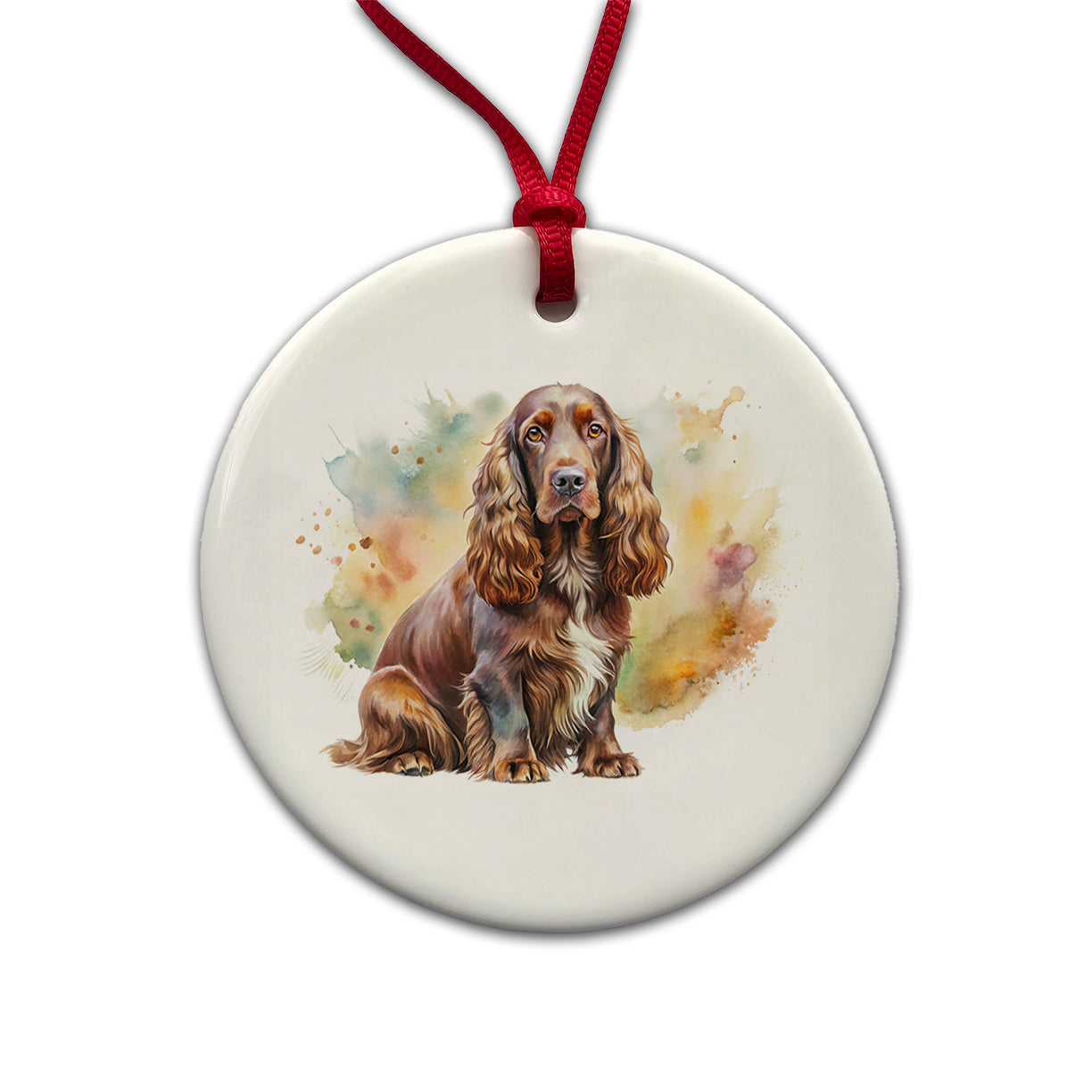Field Spaniel Dog Watercolor Style Round Ceramic Holiday Christmas Tree Ornament