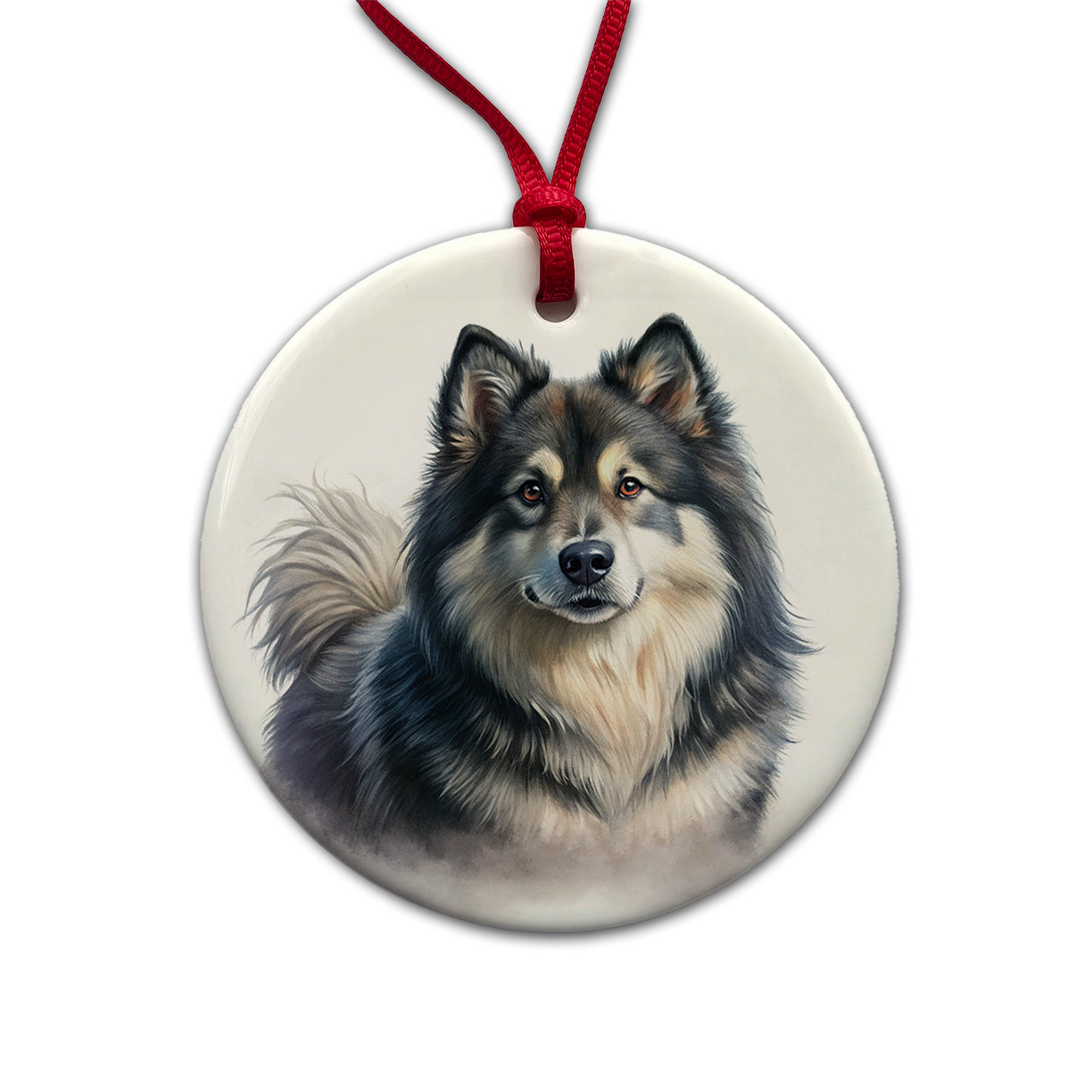 Finnish Lapphund Dog Illustration Round Ceramic Holiday Christmas Tree Ornament