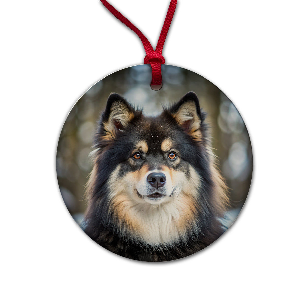 Finnish Lapphund Dog Photo Round Ceramic Holiday Christmas Tree Ornament