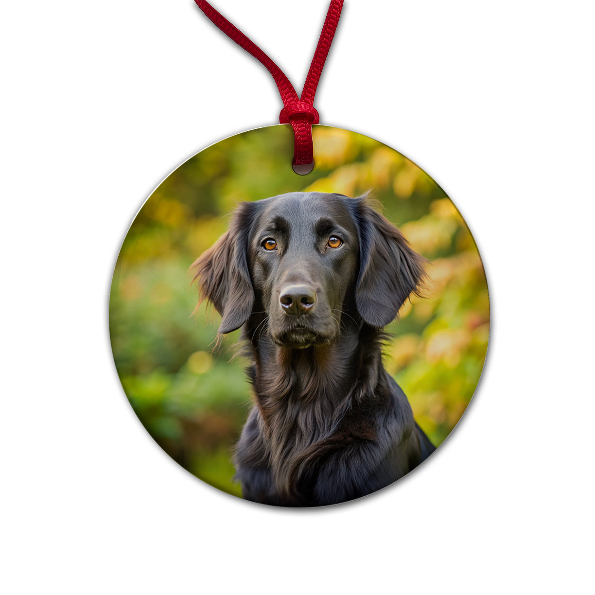 Flat Coated Retriever Dog Photo Round Ceramic Holiday Christmas Tree Ornament