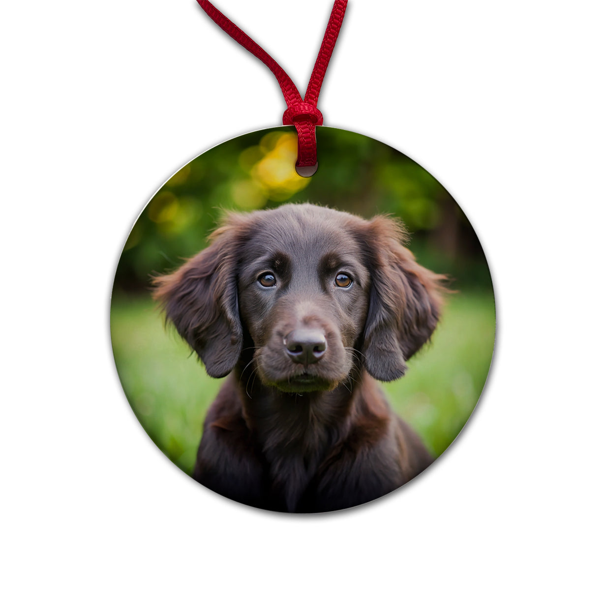 Flat Coated Retriever Dog Puppy Photo Round Ceramic Holiday Christmas Tree Ornament