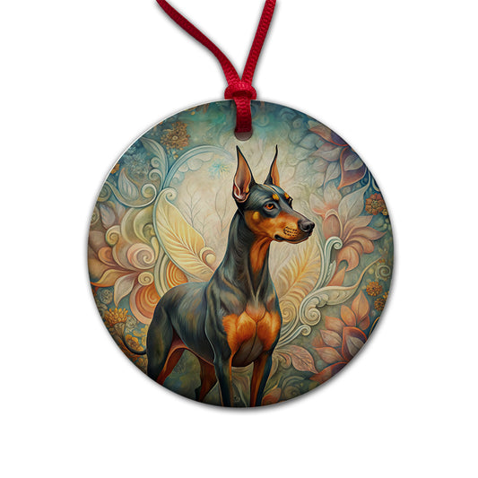 German Pinscher Dog Art Nouveau Round Ceramic Holiday Christmas Tree Ornament
