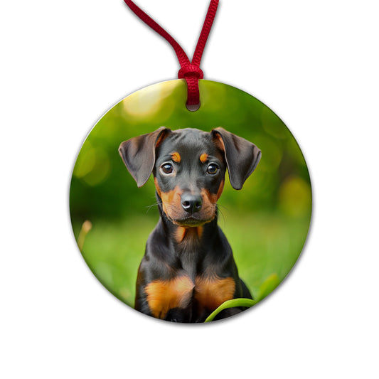 German Pinscher Dog Puppy Photo Round Ceramic Holiday Christmas Tree Ornament
