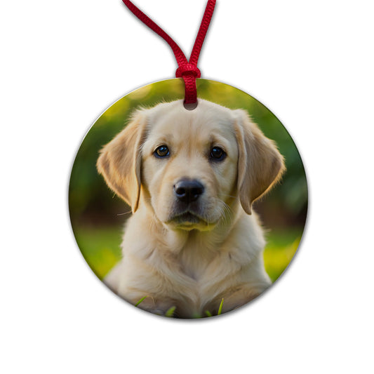Goldador Dog Puppy Photo Round Ceramic Holiday Christmas Tree Ornament