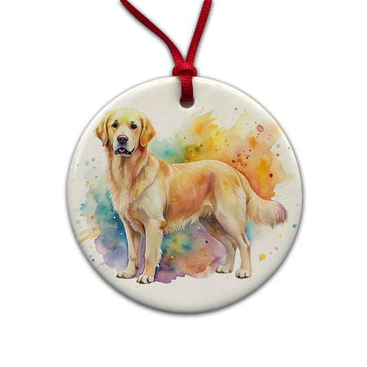 Goldador Dog Watercolor Style Round Ceramic Holiday Christmas Tree Ornament