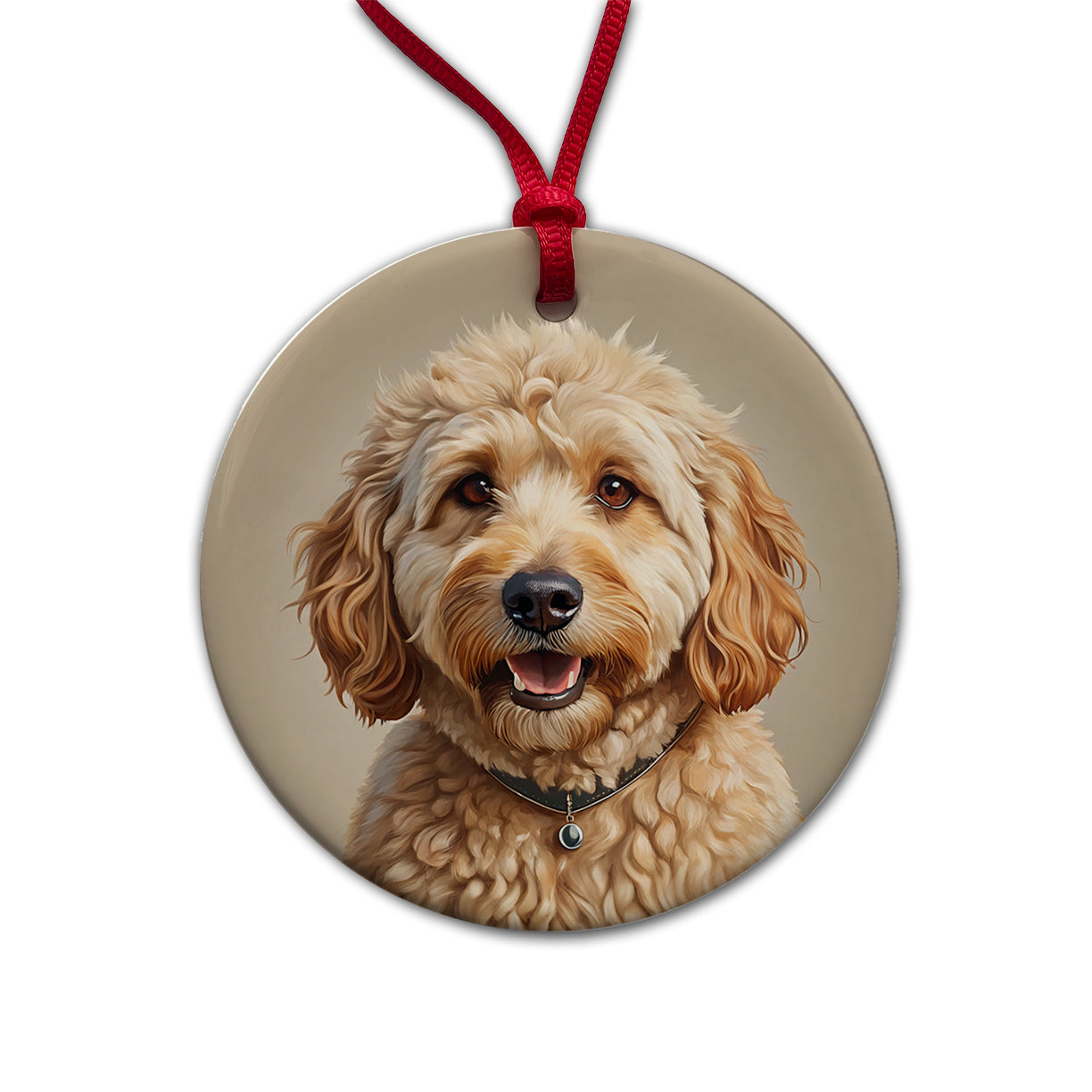 Goldendoodle Dog Illustration Round Ceramic Holiday Christmas Tree Ornament