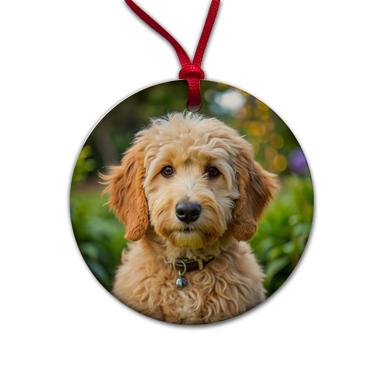 Goldendoodle Dog Photo Round Ceramic Holiday Christmas Tree Ornament