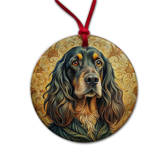 Gordon Setter Dog Art Nouveau Round Ceramic Holiday Christmas Tree Ornament