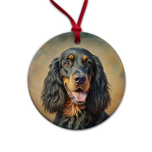 Gordon Setter Dog Illustration Round Ceramic Holiday Christmas Tree Ornament