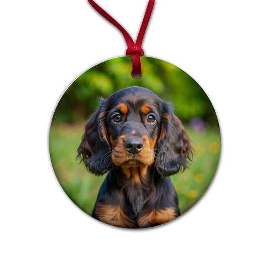 Gordon Setter Dog Puppy Photo Round Ceramic Holiday Christmas Tree Ornament