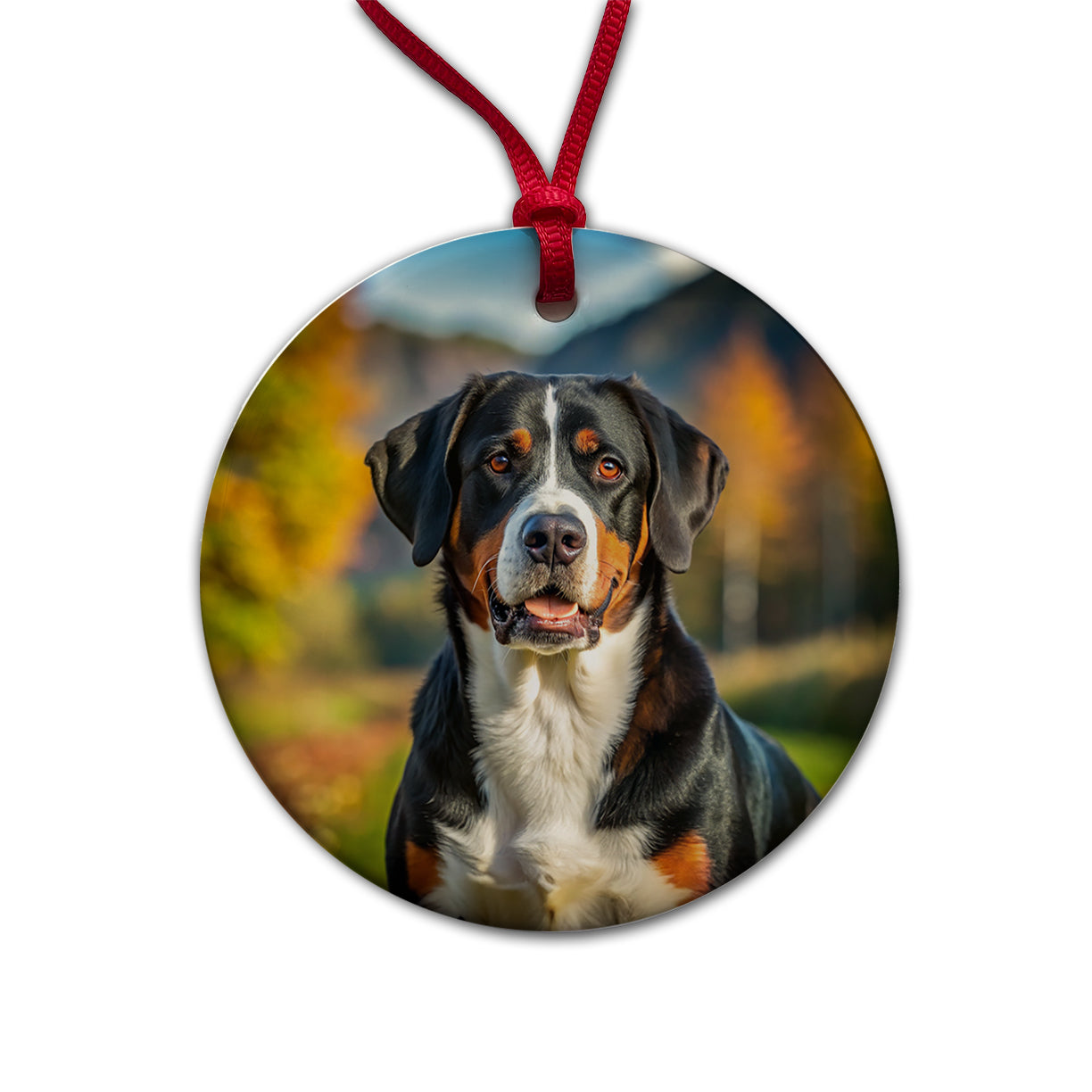 Greater Swiss Mountain Dog Photo Round Ceramic Holiday Christmas Tree Ornament