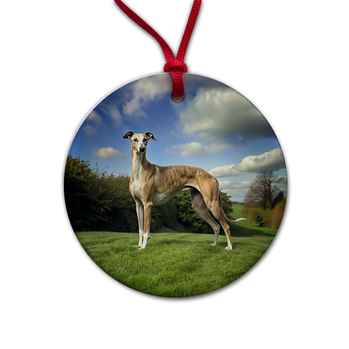 Greyhound Dog Photo Round Ceramic Holiday Christmas Tree Ornament