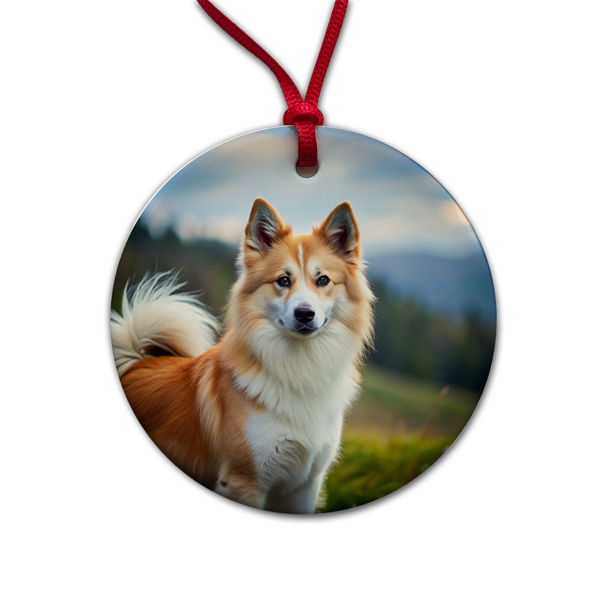 Icelandic Sheepdog Dog Photo Round Ceramic Holiday Christmas Tree Ornament