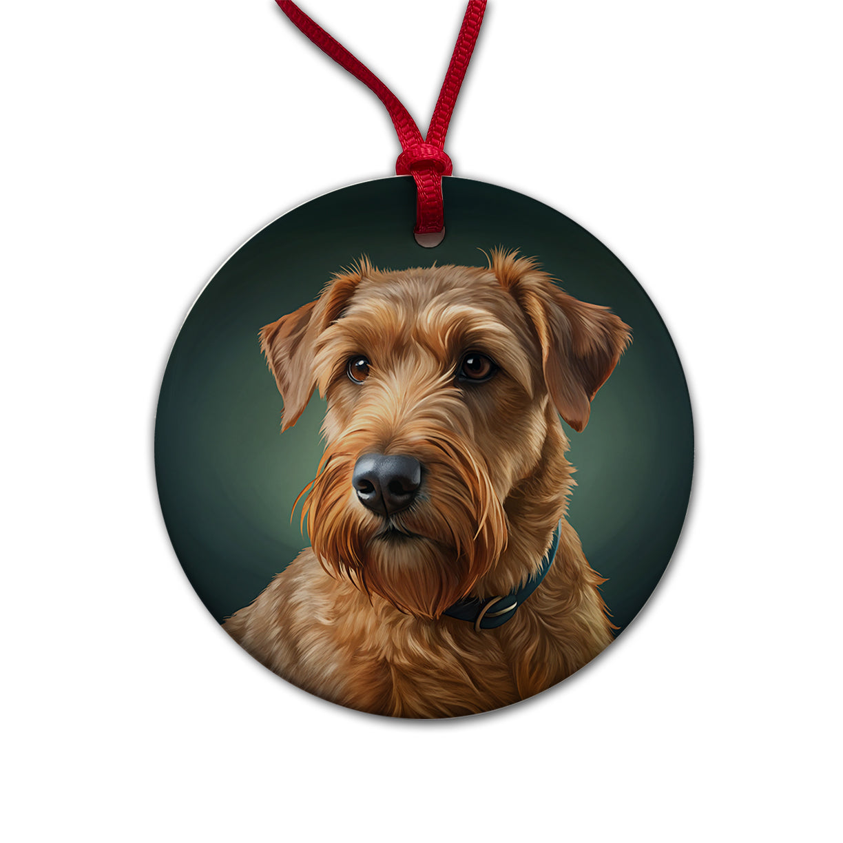 Irish Terrier Dog Illustration Round Ceramic Holiday Christmas Tree Ornament