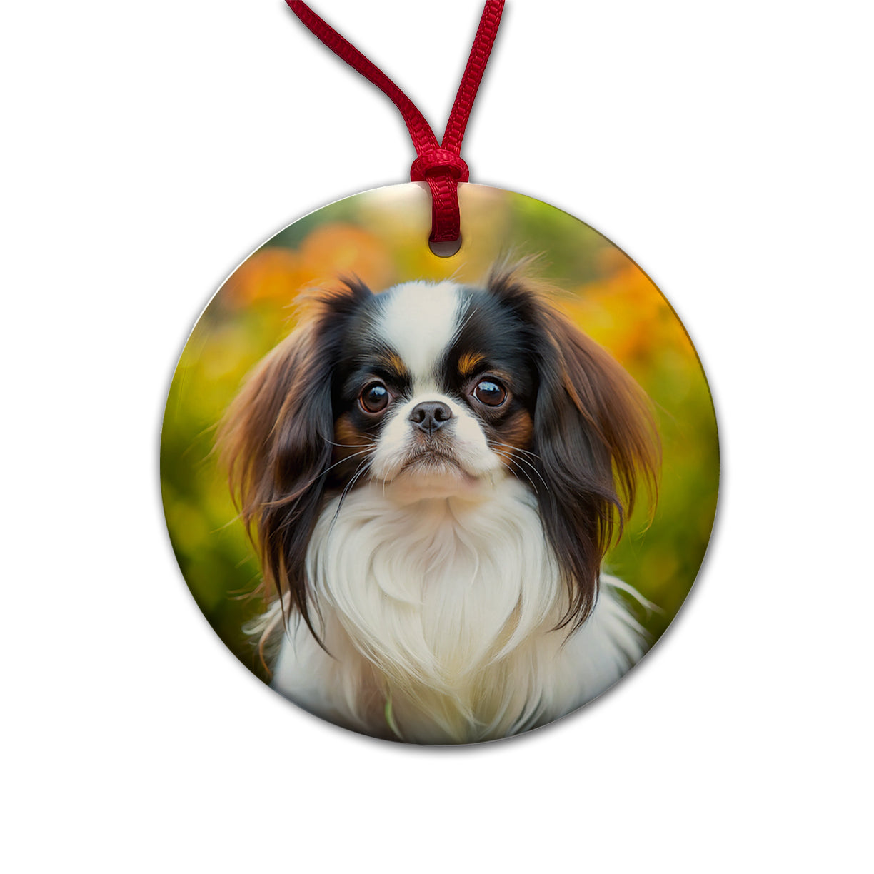 Japanese Chin Dog Photo Round Ceramic Holiday Christmas Tree Ornament