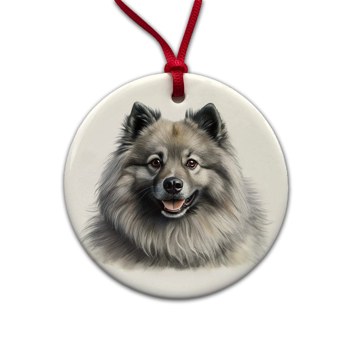 Keeshond Dog Illustration Round Ceramic Holiday Christmas Tree Ornament