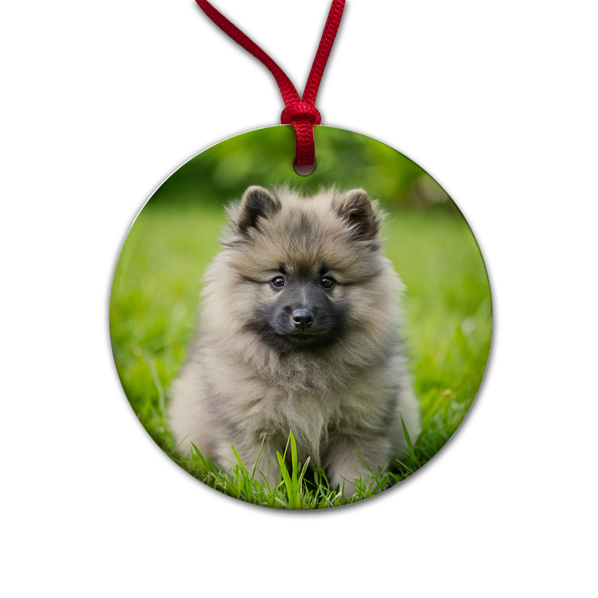 Keeshond Dog Puppy Photo Round Ceramic Holiday Christmas Tree Ornament