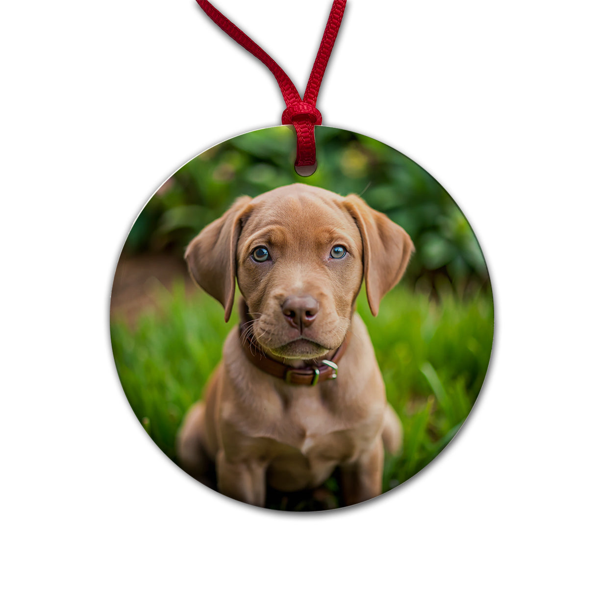 Labrabull Dog Puppy Photo Round Ceramic Holiday Christmas Tree Ornament