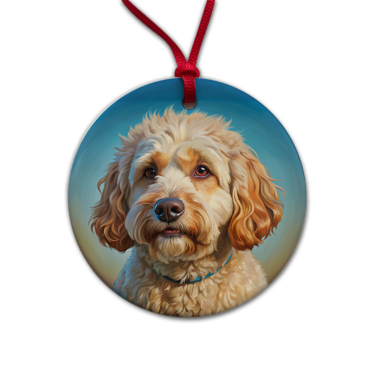 Labradoodle Dog Illustration Round Ceramic Holiday Christmas Tree Ornament