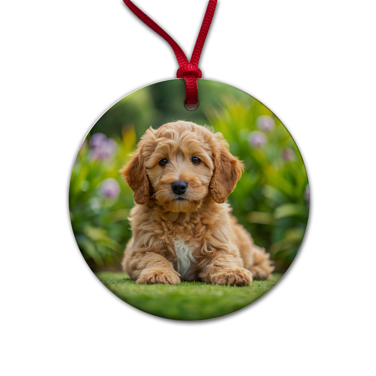Labradoodle Dog Puppy Photo Round Ceramic Holiday Christmas Tree Ornament
