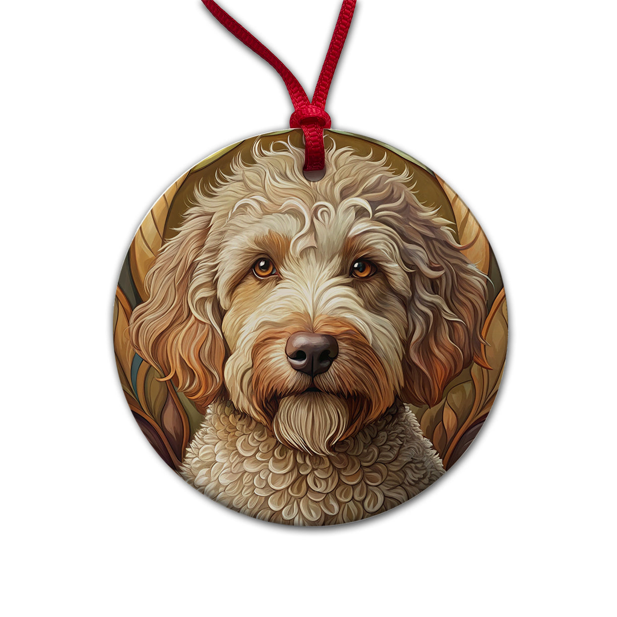 Lagotto Romagnolo Dog Art Nouveau Round Ceramic Holiday Christmas Tree Ornament