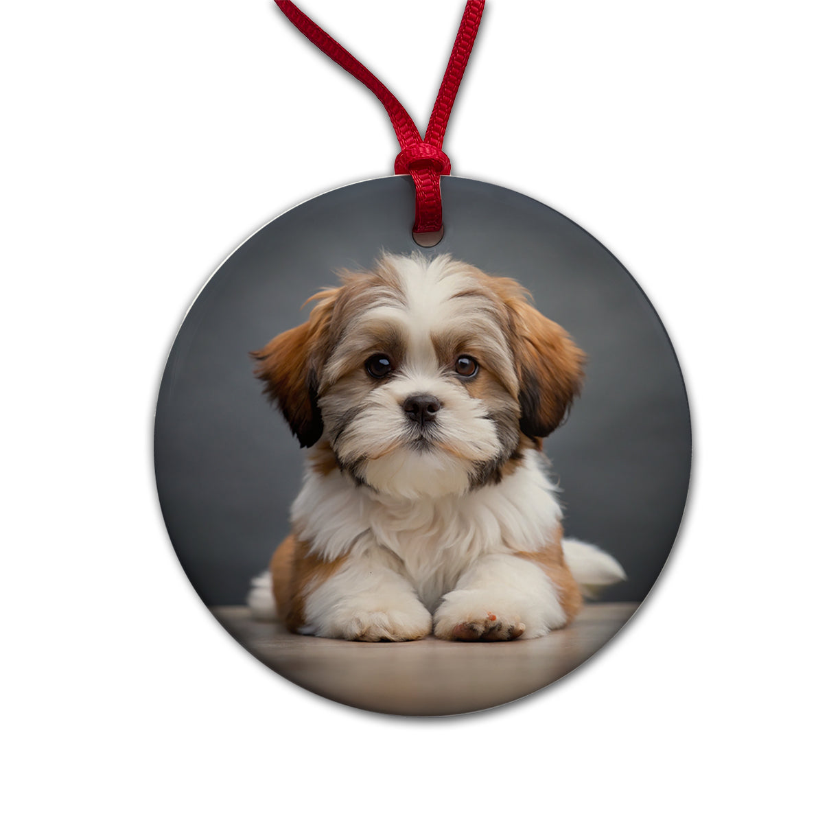 Lhasa Apso Dog Puppy Photo Round Ceramic Holiday Christmas Tree Ornament