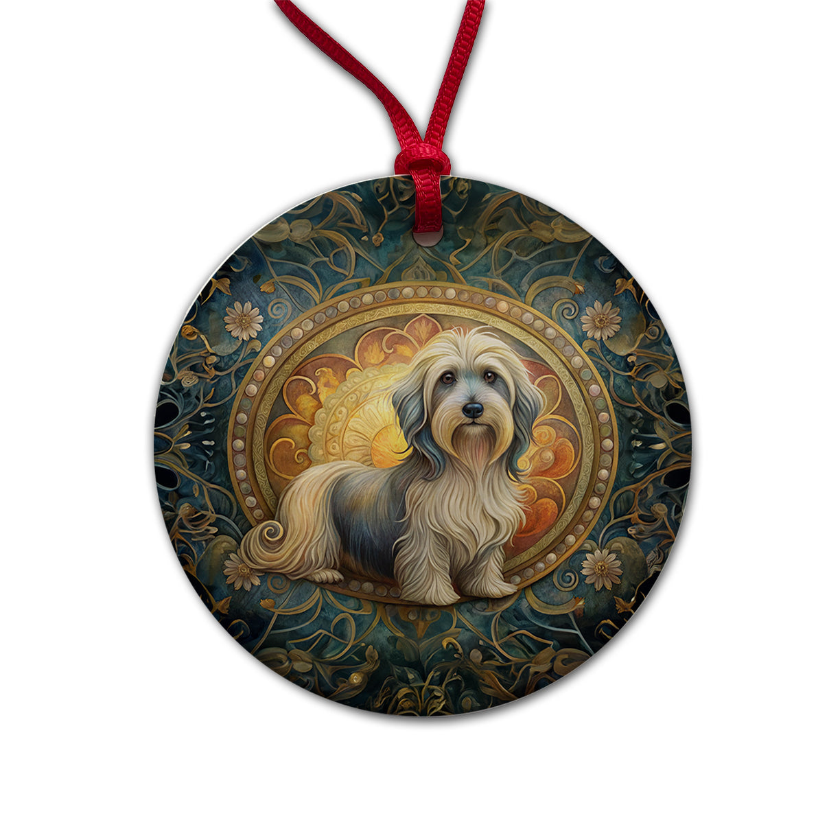 Lowchen Little Lion Dog Art Nouveau Round Ceramic Holiday Christmas Tree Ornament