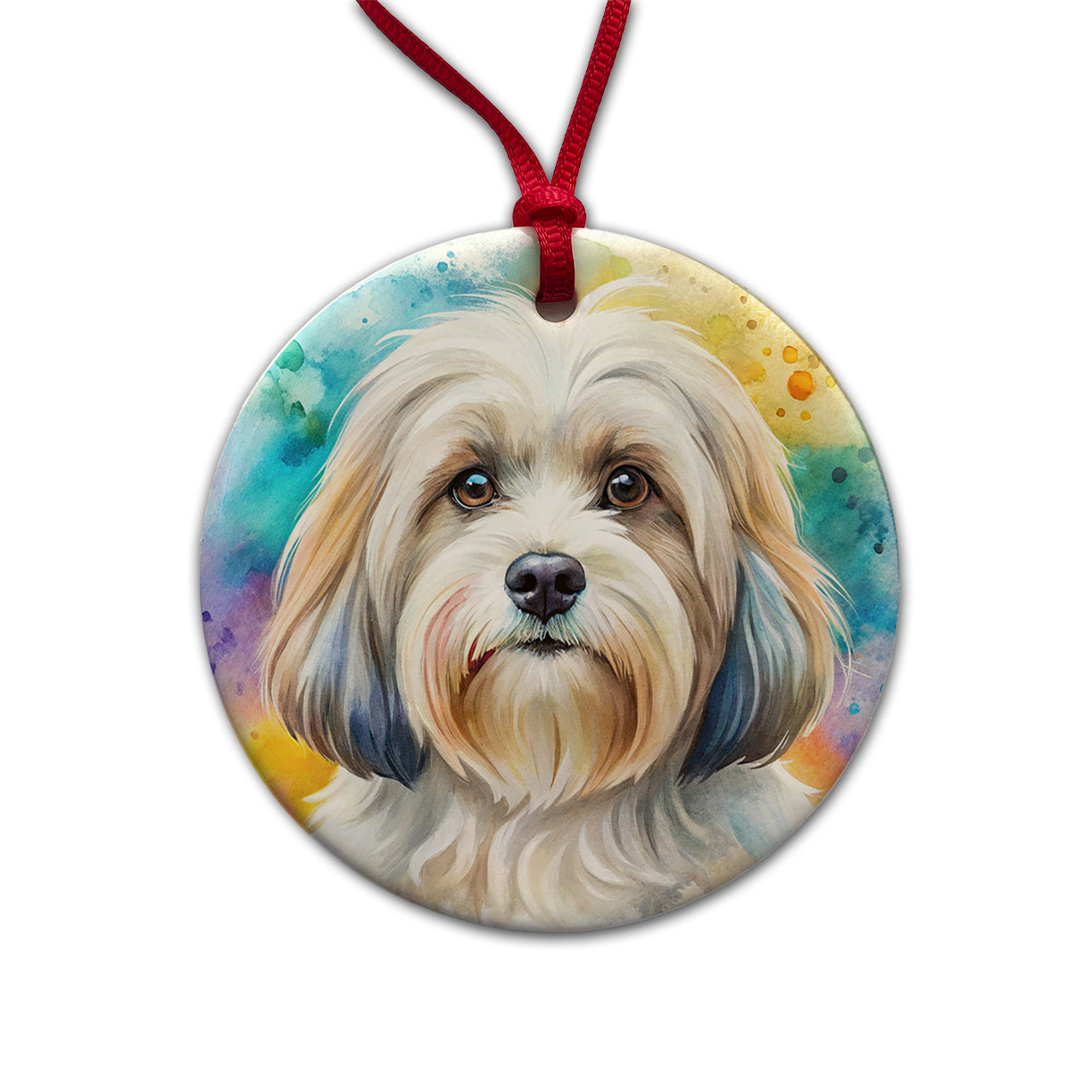 Lowchen Little Lion Dog Watercolor Style Round Ceramic Holiday Christmas Tree Ornament