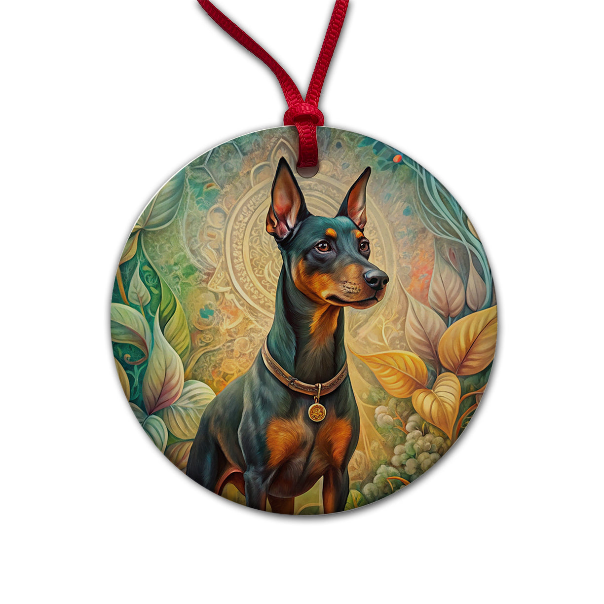 Manchester Terrier Dog Art Nouveau Round Ceramic Holiday Christmas Tree Ornament