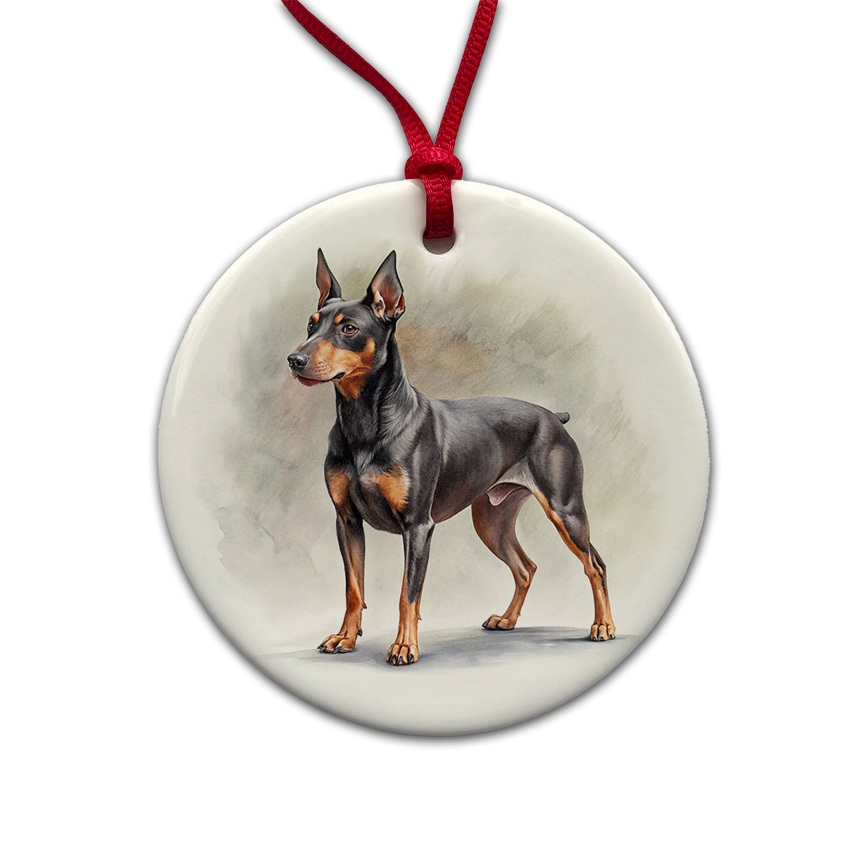 Manchester Terrier Dog Illustration Round Ceramic Holiday Christmas Tree Ornament