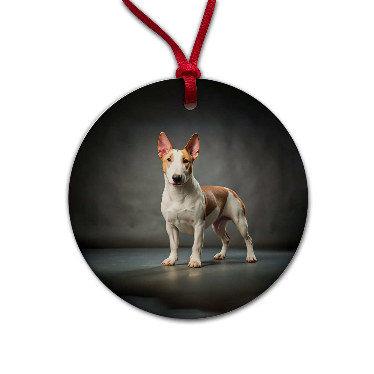 Miniature Bull Terrier Dog Photo Round Ceramic Holiday Christmas Tree Ornament