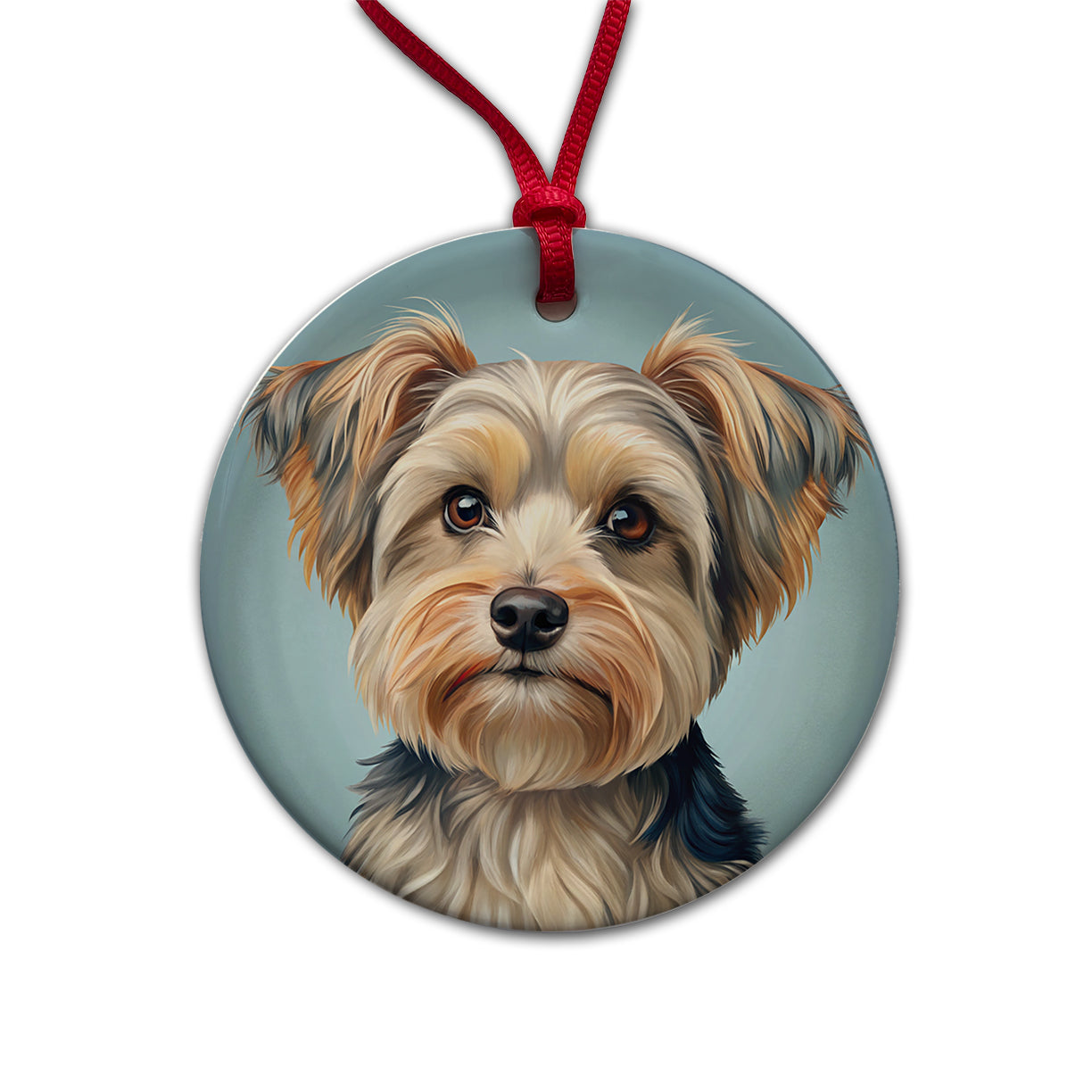 Morkie Dog Illustration Round Ceramic Holiday Christmas Tree Ornament