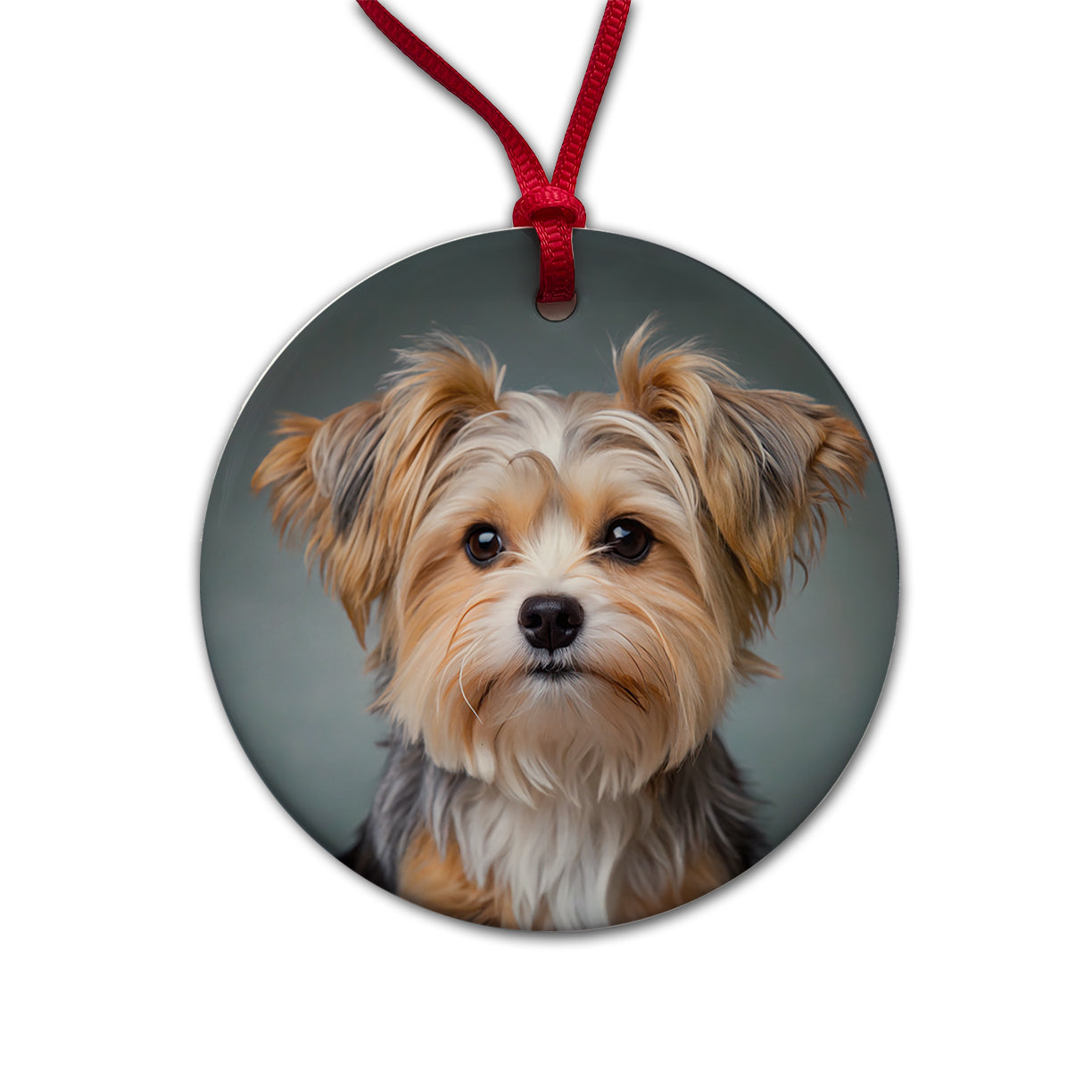 Morkie Dog Photo Round Ceramic Holiday Christmas Tree Ornament