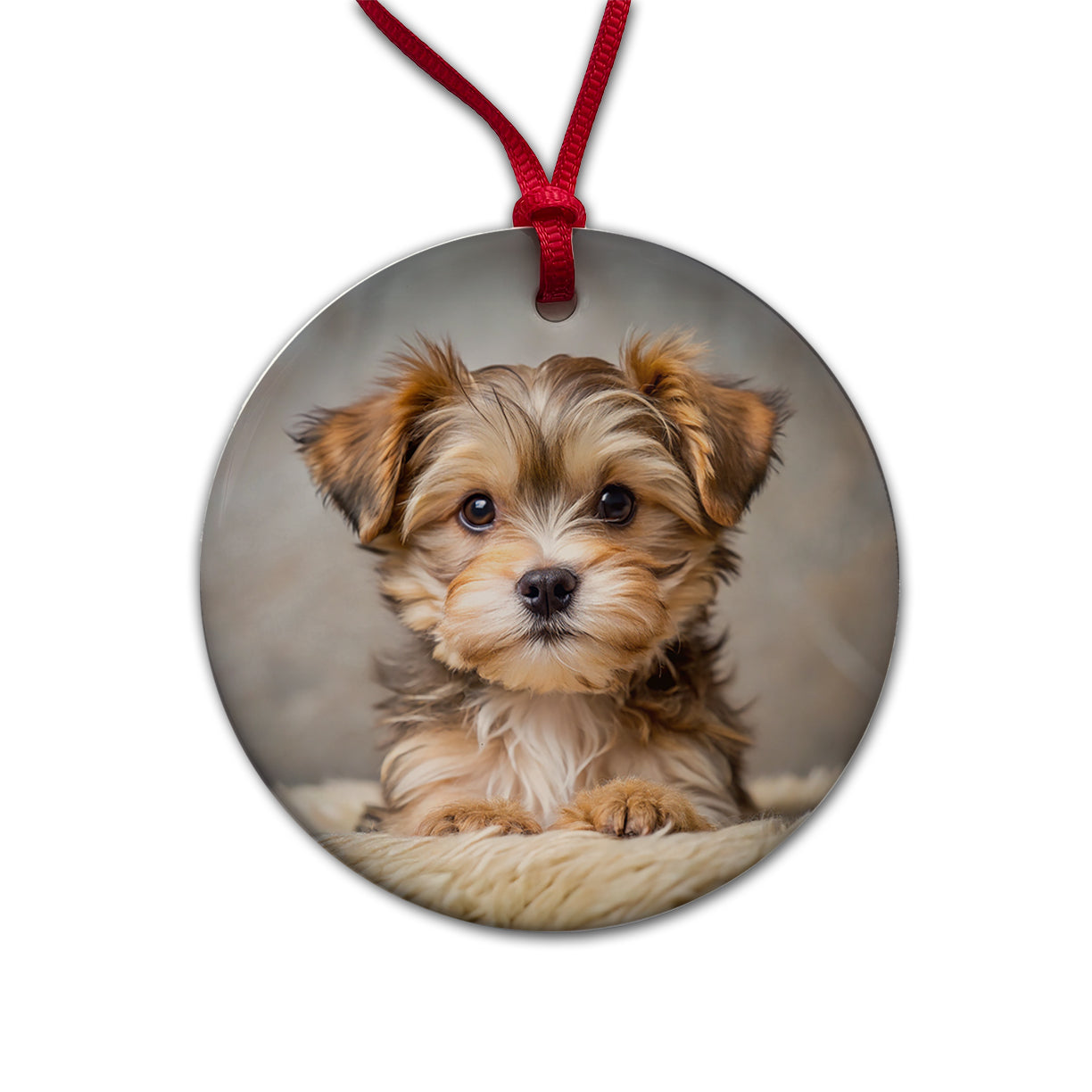 Morkie Dog Puppy Photo Round Ceramic Holiday Christmas Tree Ornament