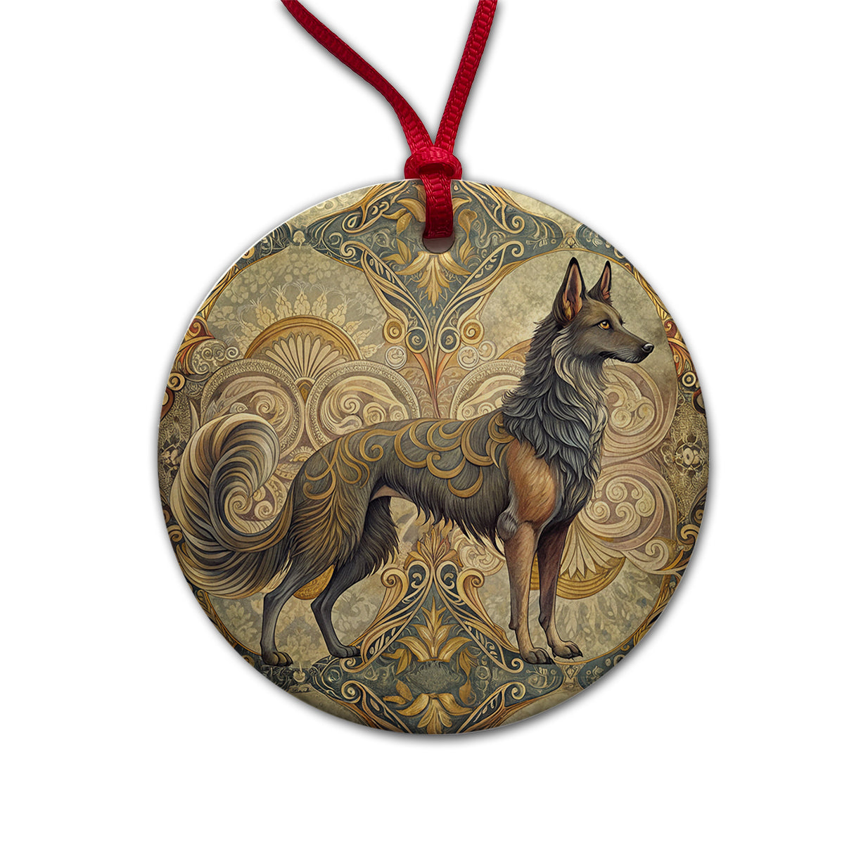 Mudi Dog Art Nouveau Round Ceramic Holiday Christmas Tree Ornament