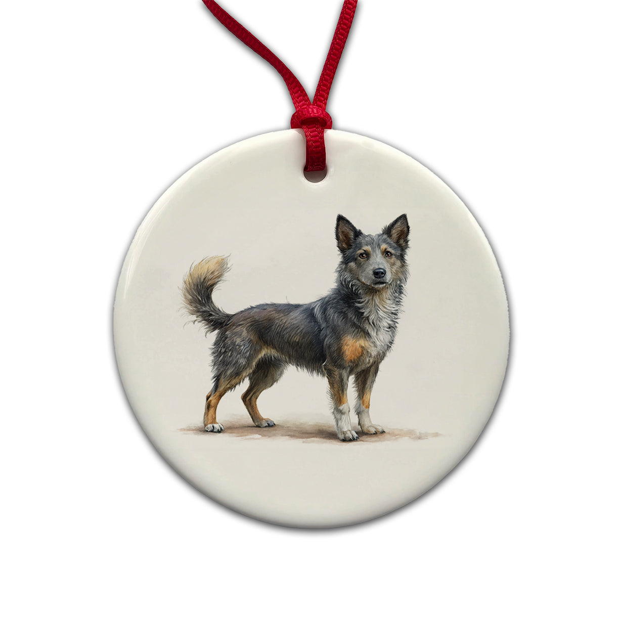 Mudi Dog Illustration Round Ceramic Holiday Christmas Tree Ornament