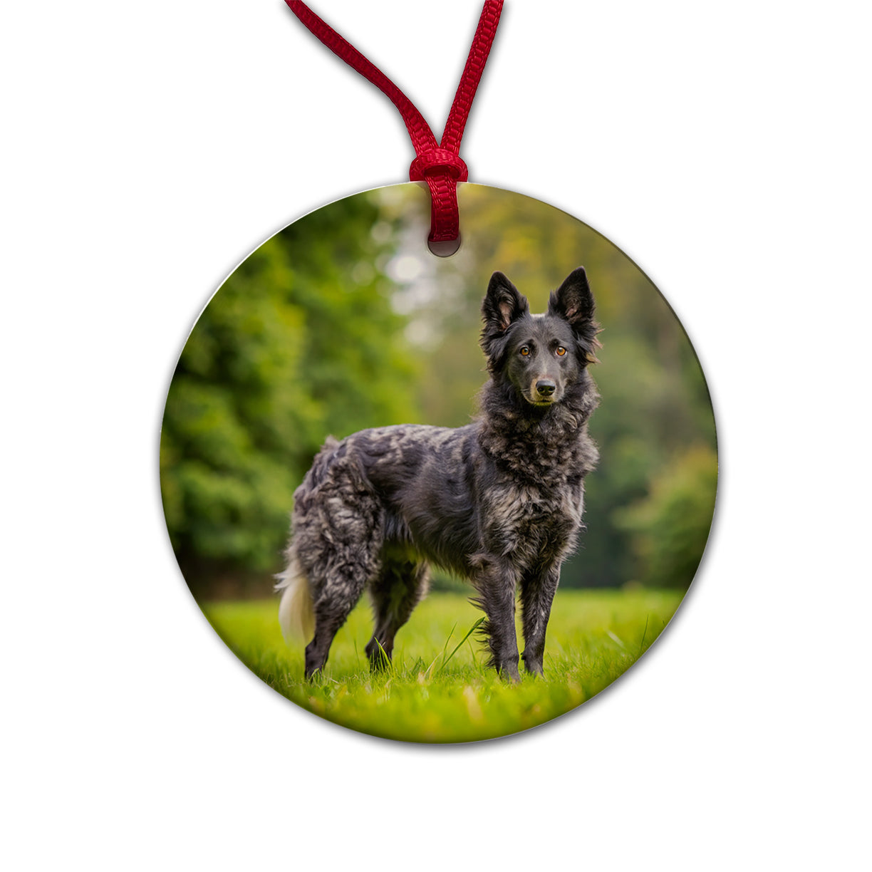 Mudi Dog Photo Round Ceramic Holiday Christmas Tree Ornament