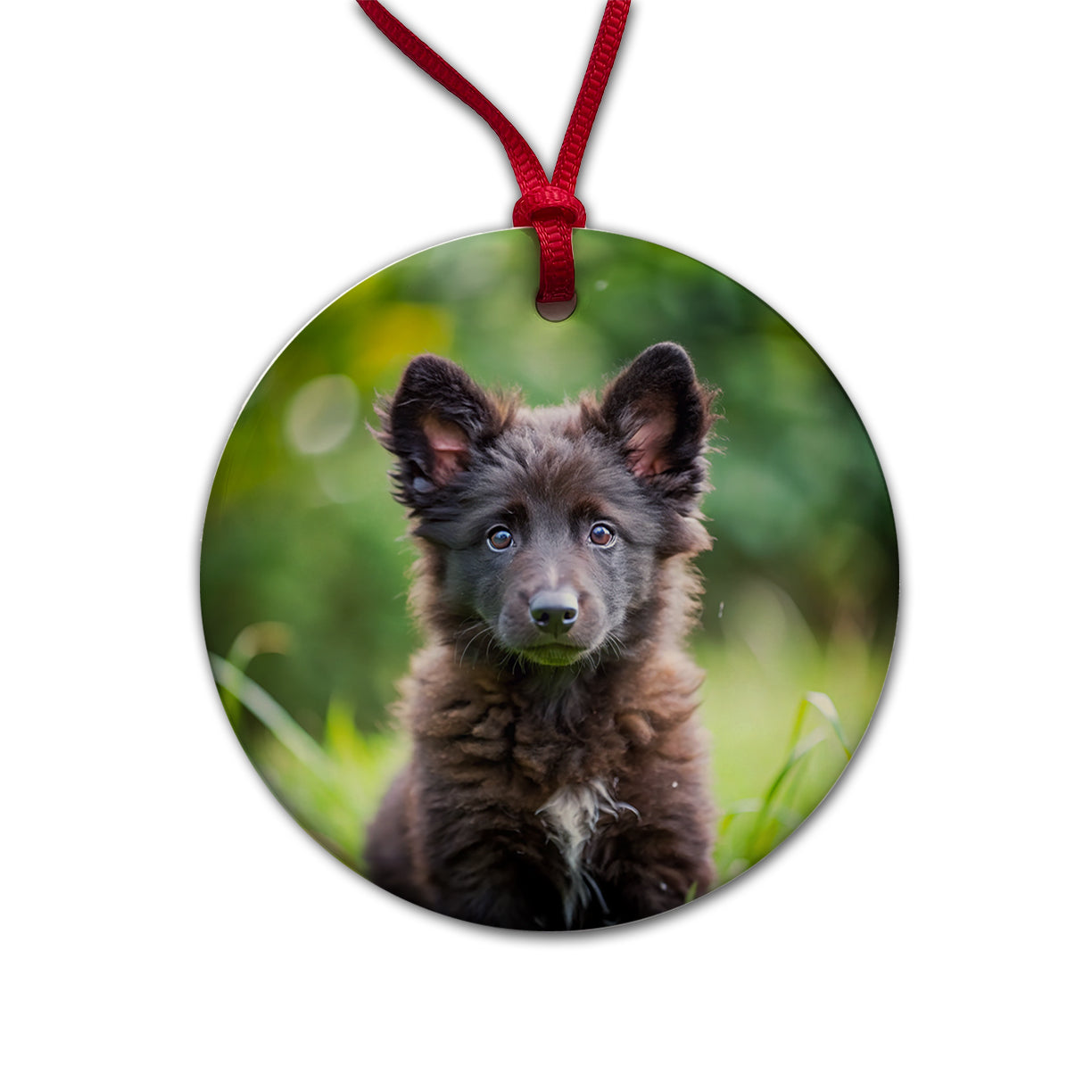 Mudi Dog Puppy Photo Round Ceramic Holiday Christmas Tree Ornament