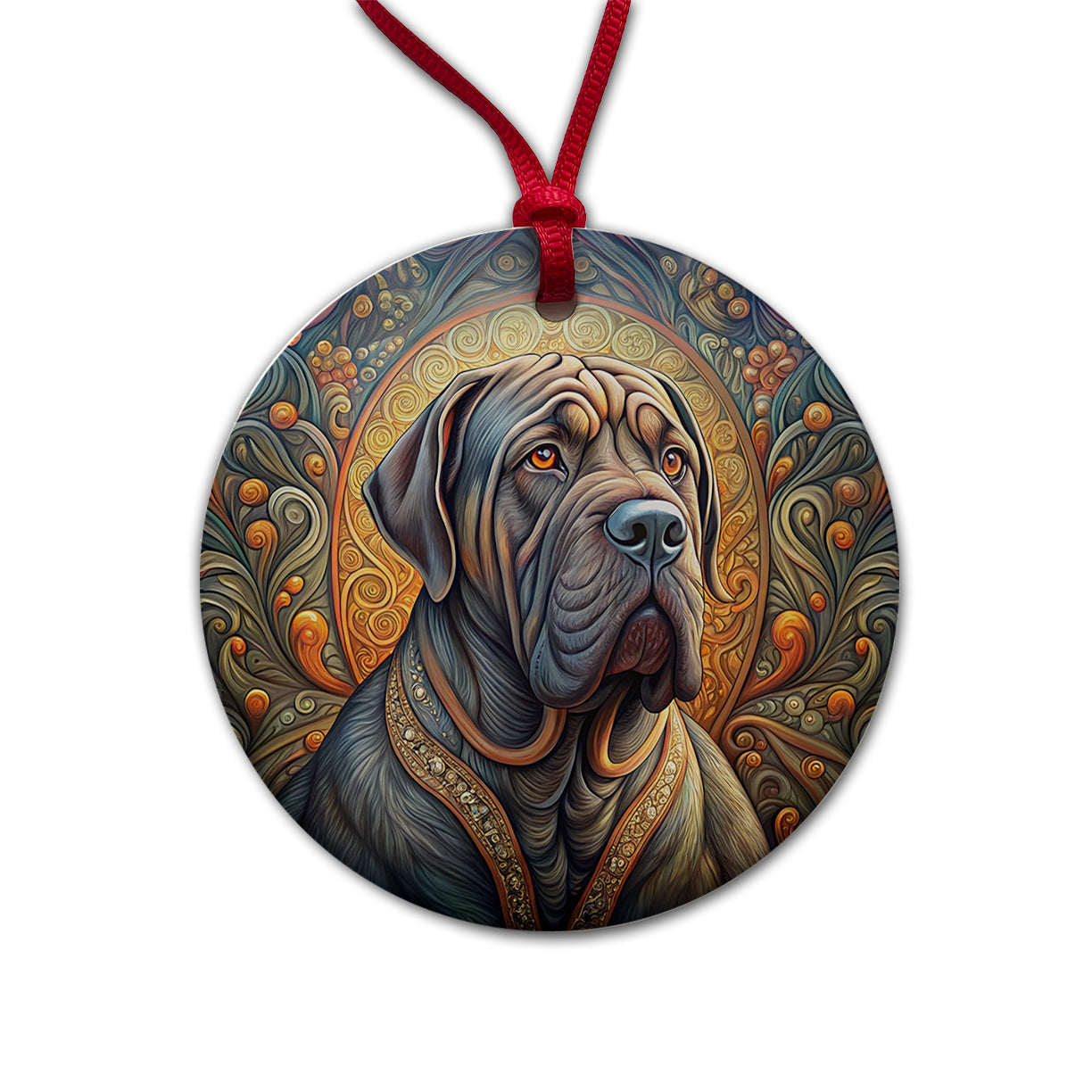 Neapolitan Mastiff Dog Art Nouveau Round Ceramic Holiday Christmas Tree Ornament