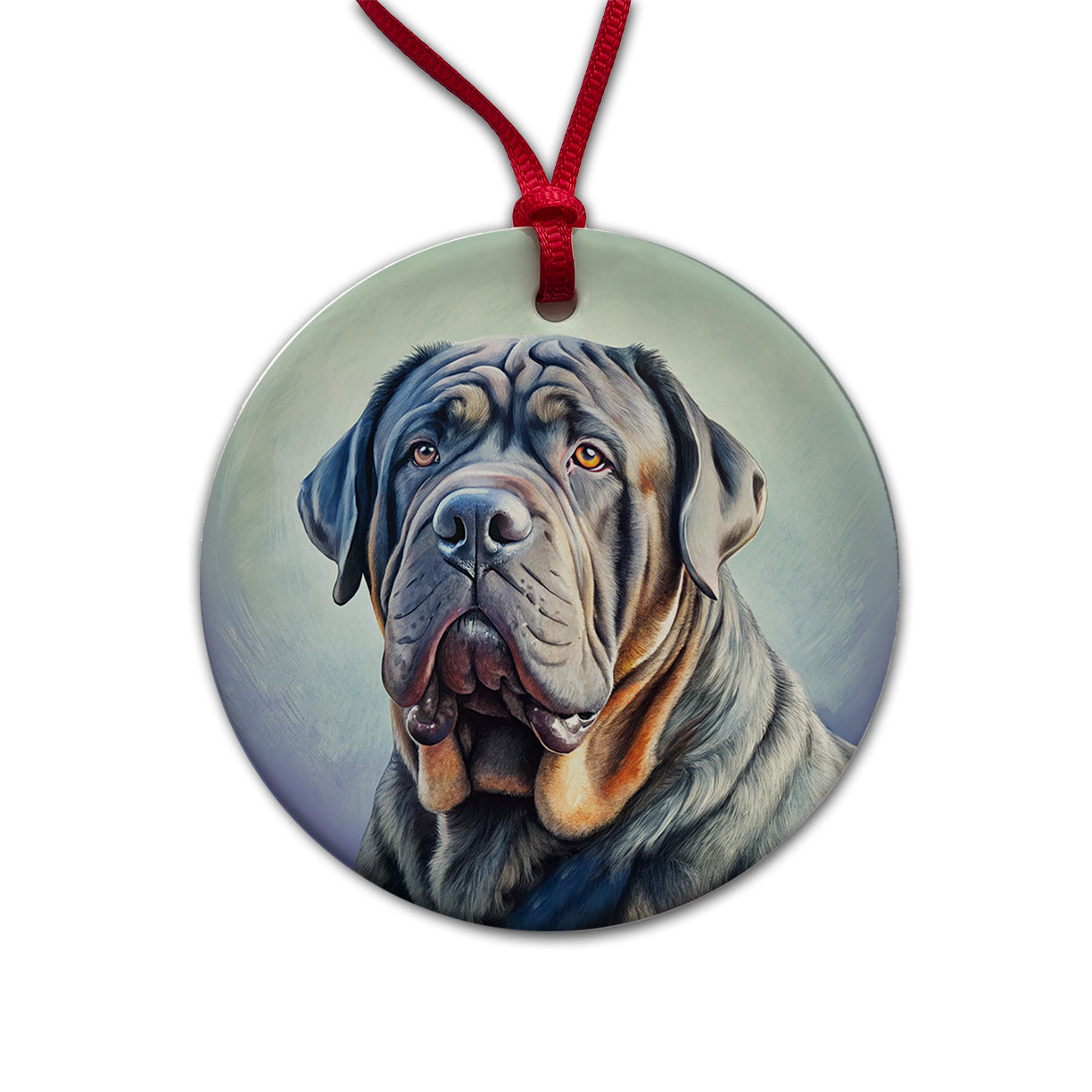 Neapolitan Mastiff Dog Illustration Round Ceramic Holiday Christmas Tree Ornament
