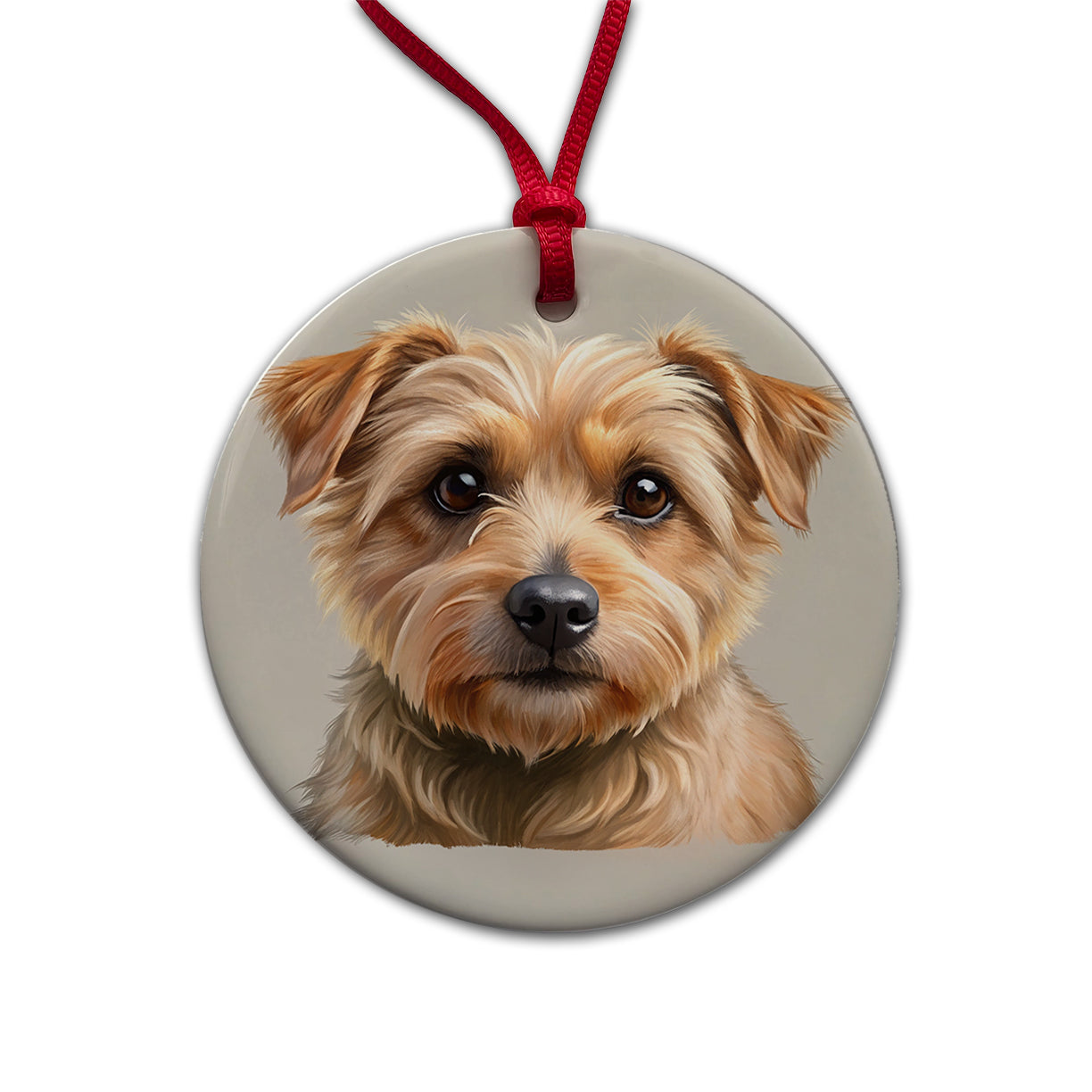 Norfolk Terrier Dog Illustration Round Ceramic Holiday Christmas Tree Ornament