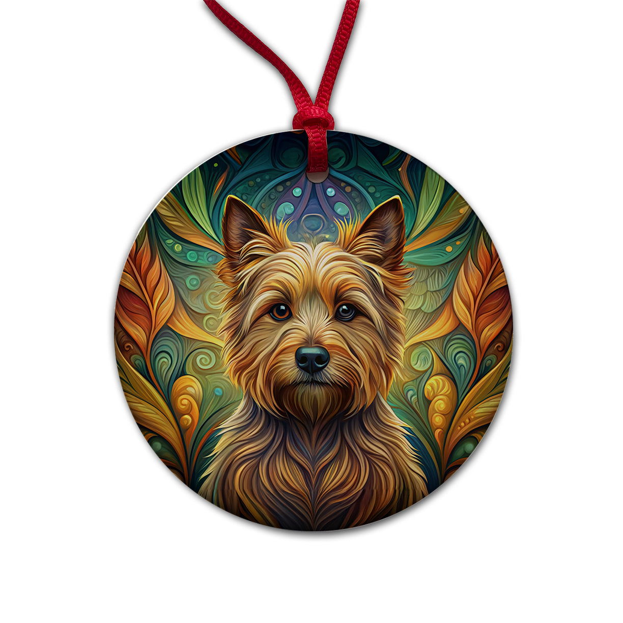 Norwich Terrier Dog Art Nouveau Round Ceramic Holiday Christmas Tree Ornament
