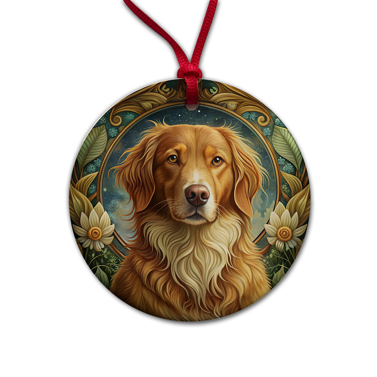 Nova Scotia Duck Tolling Retriever Dog Art Nouveau Round Ceramic Holiday Christmas Tree Ornament