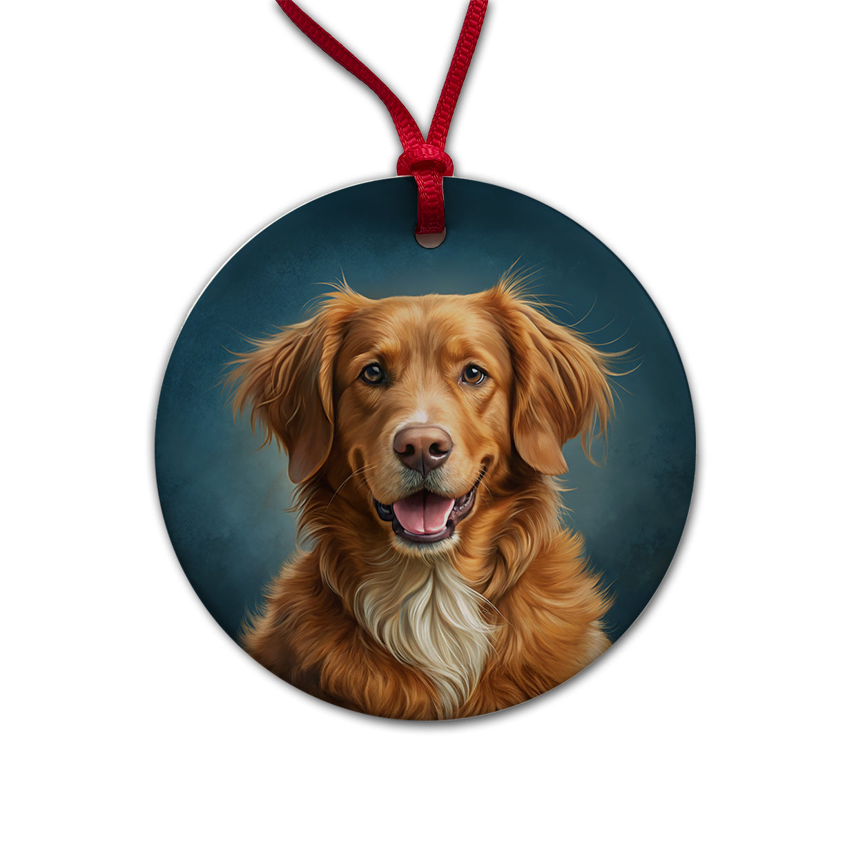 Nova Scotia Duck Tolling Retriever Dog Illustration Round Ceramic Holiday Christmas Tree Ornament