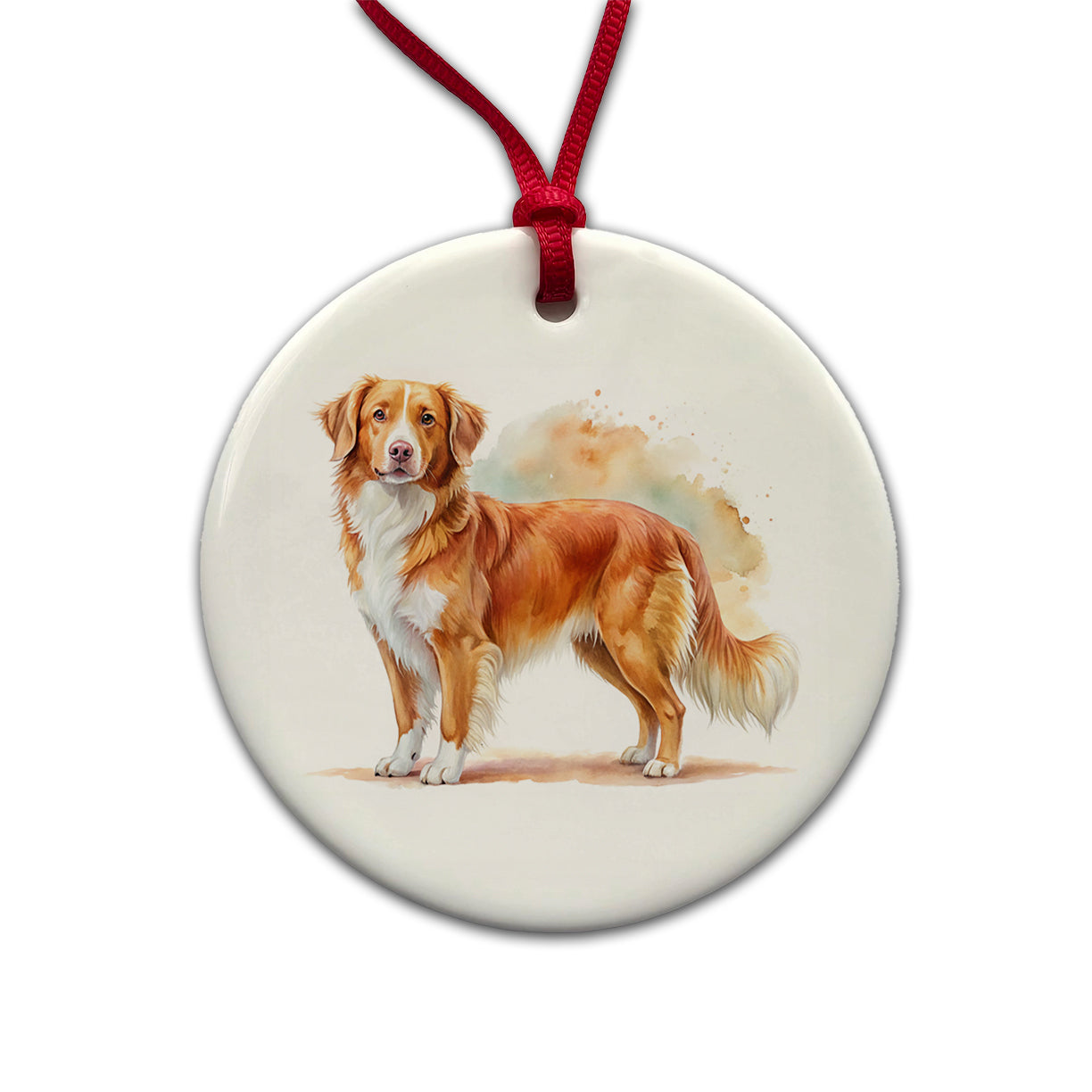 Nova Scotia Duck Tolling Retriever Dog Watercolor Style Round Ceramic Holiday Christmas Tree Ornament