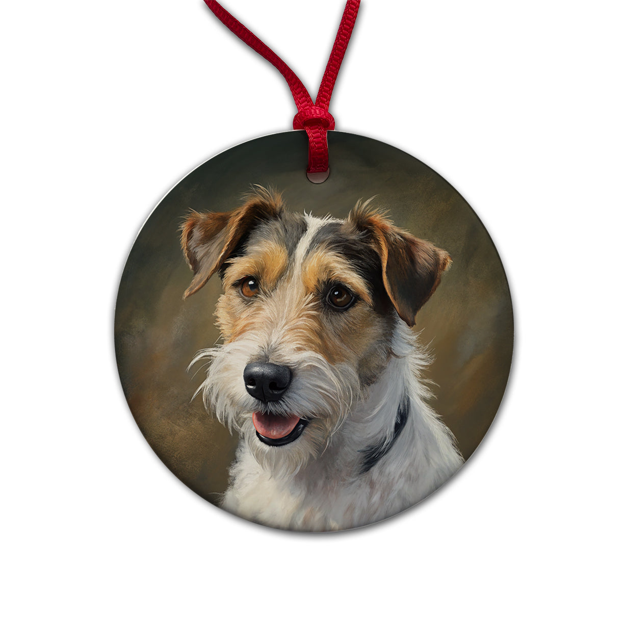 Parson Russell Terrier Dog Illustration Round Ceramic Holiday Christmas Tree Ornament
